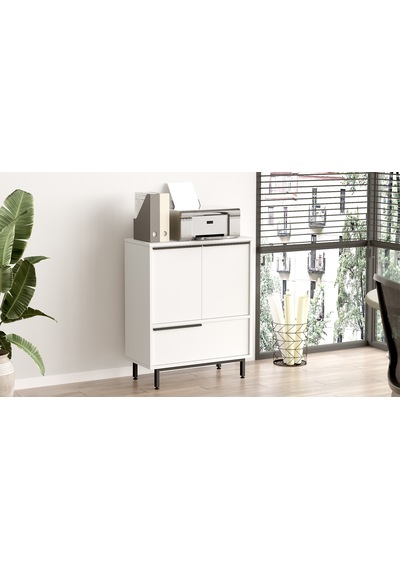 Yurudesign Ocean Ofis Dolabı 3 Kapaklı Metal Ayaklı Beyaz On8b-w Beyaz