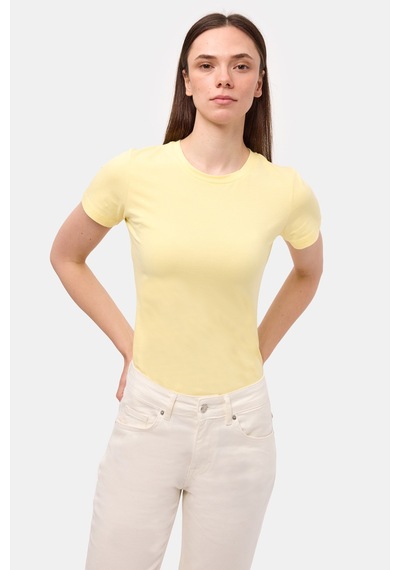 Itsbasic Kadın Light Sarı S6-108 Bisiklet Yaka %100 Organik Pamuk Esnek Kumaş T-shirt