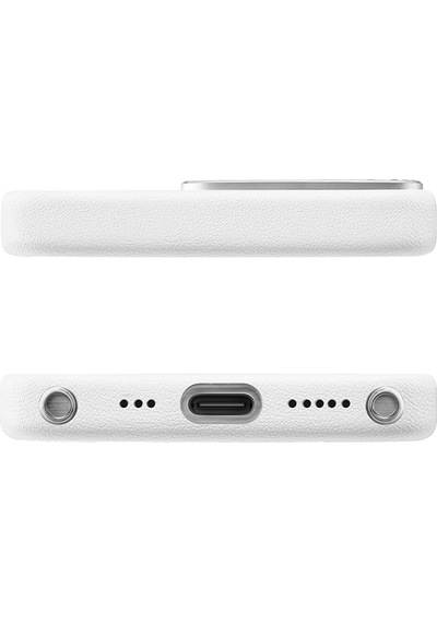Apple Uyumlu iPhone 16 Pro Kılıf Magsafe Şarj Özellikli Suni Deri Tasarımlı Pynana Starry Serisi Kapak Beyaz