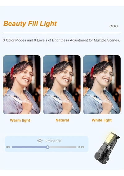 Selfie Çubuğu Tripodlu Gimbal - 2 Eksenli Manevra, Uzayabilir Tripod Telefon Sabitleyici, Led Işıklı Tasarım, Self Genel