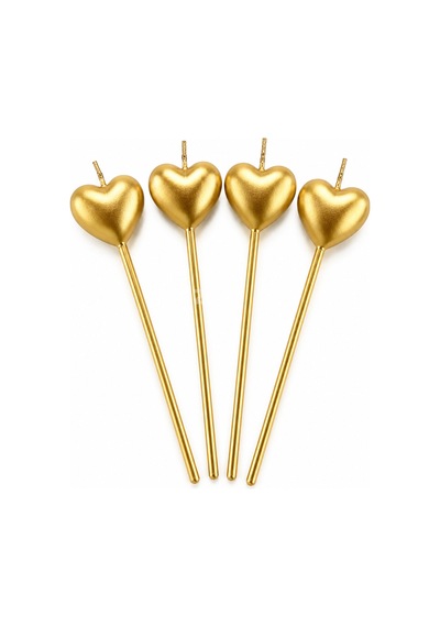 4'lü Gold Kalpli Doğum Günü Mumu 14 Cm Metalik Kalp Pasta Mumu Dekoratif Kutlama Mumu