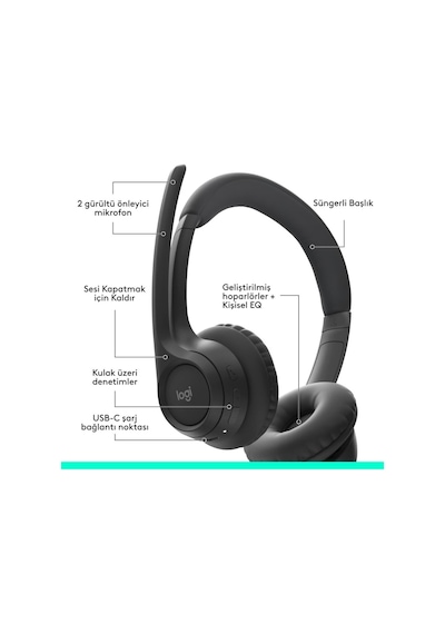 Logitech Zone 300 Gürültü Önleyici Mikrofonlu Kablosuz Bluetooth Kulaklık - Siyah