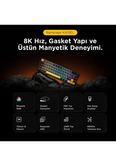 Kaisel Siyah/gri/sarı Hot Swap 8000 Hz Gasket Manyetik Rgb Rapid Trigger 128k Scan Rate Q Pbt Keycap Analog Klavye