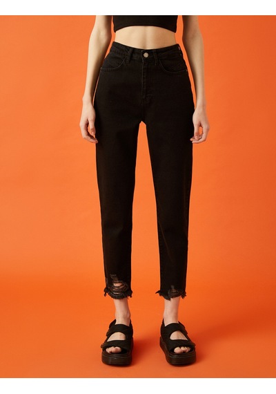 Koton Mom Jean - Normal Bel Dar Kesim Dar Paça Pantolon Siyah 1yak47328md