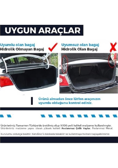 Bagaj Kapağı Kaldırma Yayı Ayarlanabilir 2 Adet