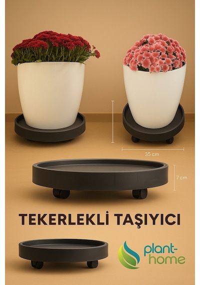 2 Li Set Tekerlekli Saksı Altlığı Bitki, Damacana Ve Hava Difüzörü İçin Çok Amaçlı Taşıyıcı Siyah