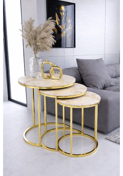 Armoni 3'lü C Zigon Gold Kaplama Krem Mermer Mdf Mebran Demonte