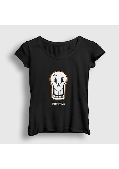 Presmono Kadın Face Papyrus Undertale T-shirt Siyah