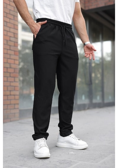 Etiler Collection Erkek Fitilli Beli Lastikli Rahat Pantolon Siyah Etiler Collection Erkek Fitilli Beli Lastikli Rahat Pantolon Siyah