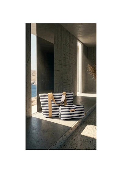 Aşkana %100 Pamuk Çizgili Büyük Marin Plaj Çantası 42,5x28x15 Cm Lacivert Ve Kırmızı Renk Seçeneği Mavi