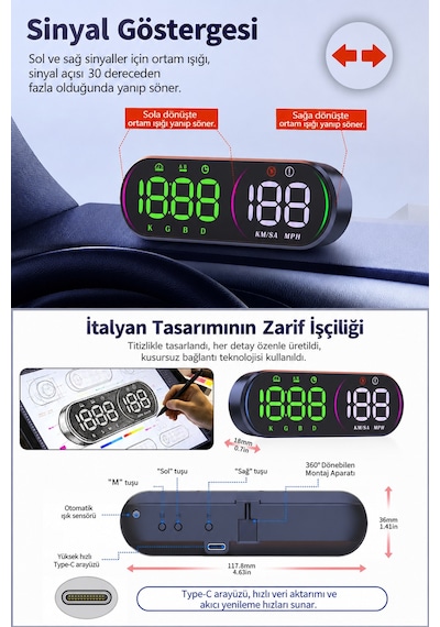 Ally Hud G26 Gps Head Up Display Hud, Dijital Hız Göstergesi