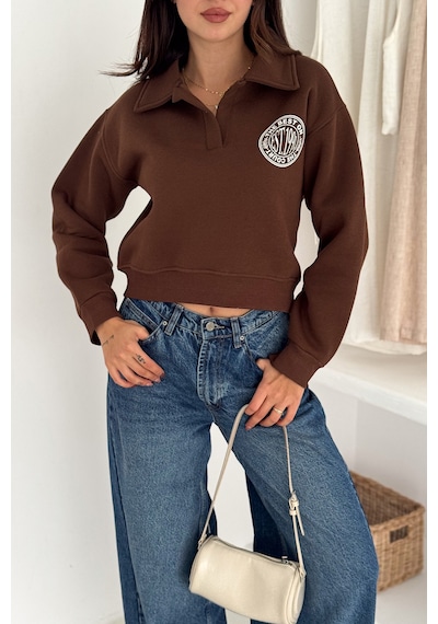 Noa & Noa Kadın Baskılı Oversize Sweatshirt Sporty Season 1992 Kahverengi