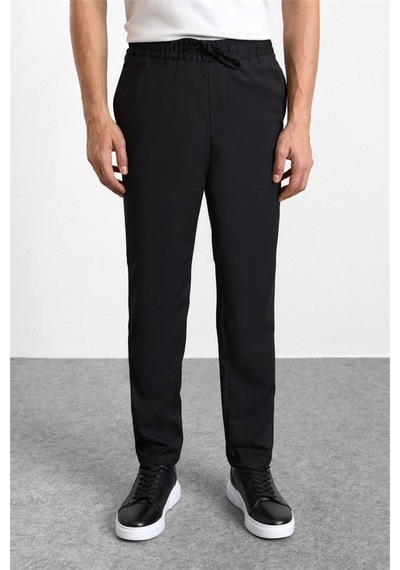Süvari Siyah Slim Düz Twill Lastikli Jogger Pantolon Spn2020500028-s09