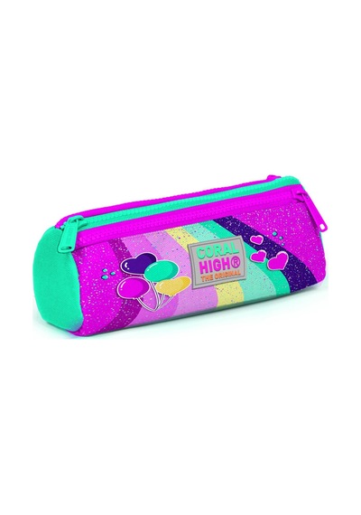 Coral High Kids Pembe Su Yeşili Unicorn Desenli Üç Bölmeli Kalem Çantası 22058
