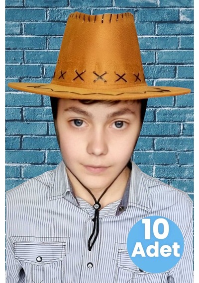 Uniquetrenders Çocuk Unisex 10'lu Nubuk Kovboy Şapkası 8-14 Yaş Taba