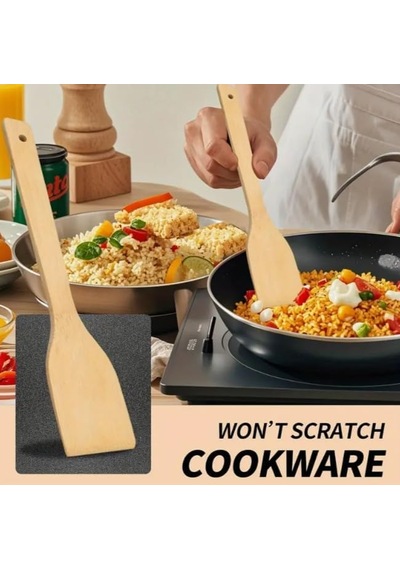Aee 5'li Büyük Boy Doğal Bambu Kaşık Spatula Mutfak Tahta Kaşık Seti 30cm