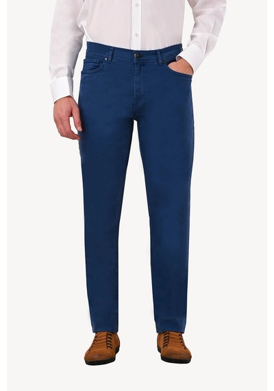 Erkek İndigo Mavi Slim Fit Kanvas Pantolon