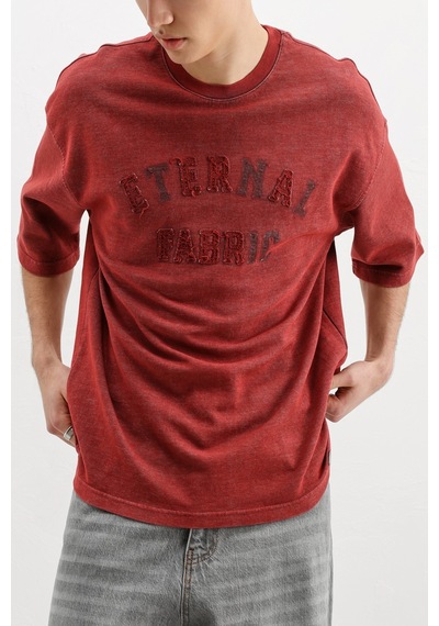Vamos Oversize Baskılı Tişört V70-148 Bordo