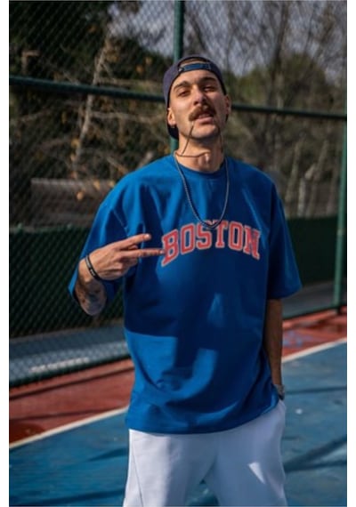 Flood Of Style Erkek Mavi Boston Tshirt
