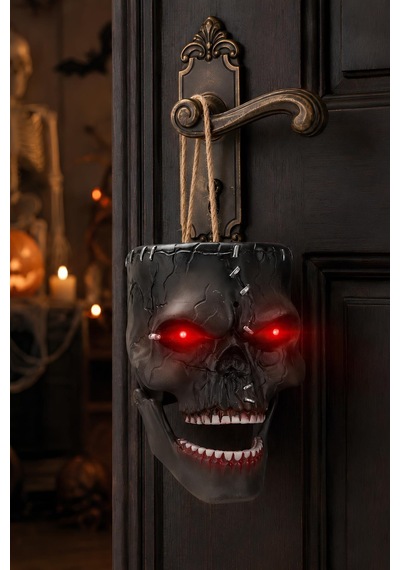 Hareket Sensörlü Işıklı Sesli Kafatası Asma Süsü Hareketli Çeneli Halloween Cadılar Bayramı Dekoru