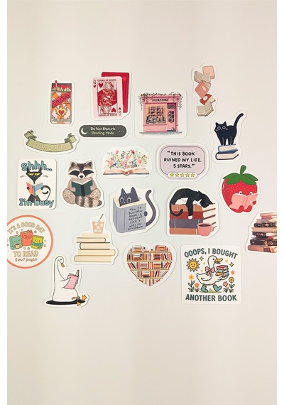 Kitap Temalı Sticker Paketi 20 Parça Bookish Kaliteli Su Geçirmez Laptop Termos Telefon Etiket Seti