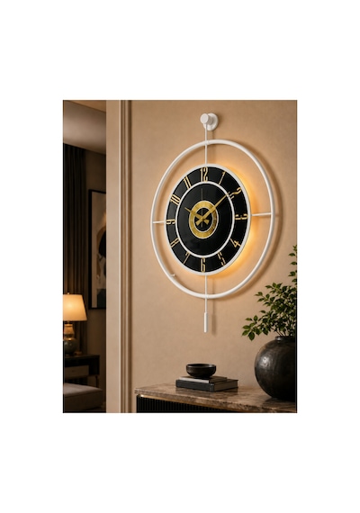 Pey Aksesuar Metal Camlı Duvar Saati 60x80 Cm Büyük Boy Işıklı Gerçek Cam Beyaz-füme-beyaz-gold M61-beyaz-füme-beyaz-gold