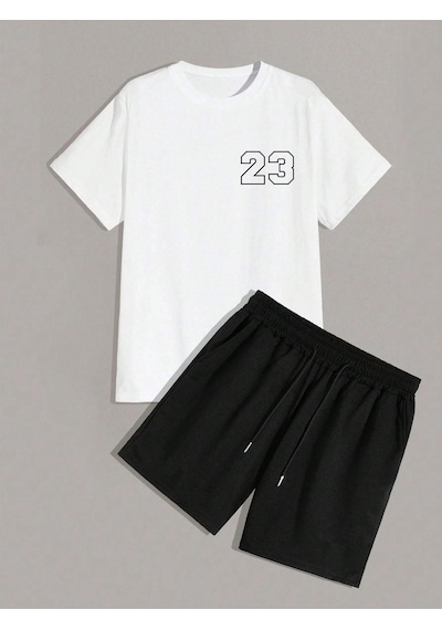 23 Sayılı T-shirt Şort - Beyaz Siyah Alt Üst Takım Şort Tişört Kombin Baskılı Bisiklet Yaka Beyaz 23 Sayılı T-shirt Şort - Beyaz Siyah Alt Üst Takım Şort Tişört Kombin Baskılı Bisiklet Yaka Beyaz