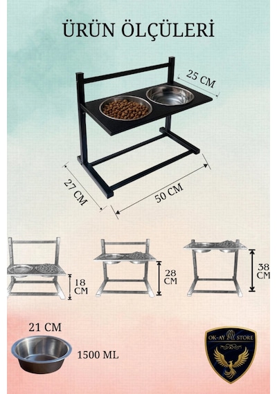 Reyo Ok-ay Store Aybisev Xl Ayarlanabilir Köpek Mama Su Kabı Standı Büyük Irklar İçin Metal Stand Siyah