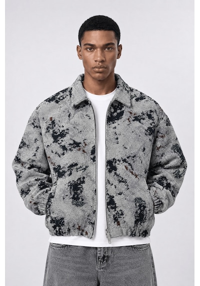 Respire Erkek Jakarlı Oversize Bomber Ceket Gri
