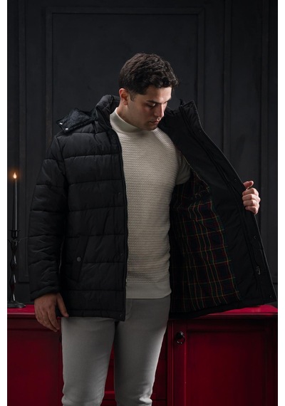 Advante Slimfit Çıtçıt Ve Fermuar Kapamalı Kapşonlu Erkek Kapitone Mont 001