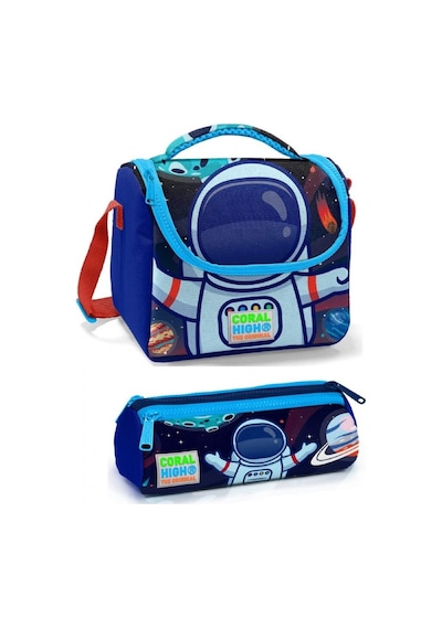 Coral High Erkek Çocuk Mavi Kırmızı Astronot Beslenme Çantası Set
