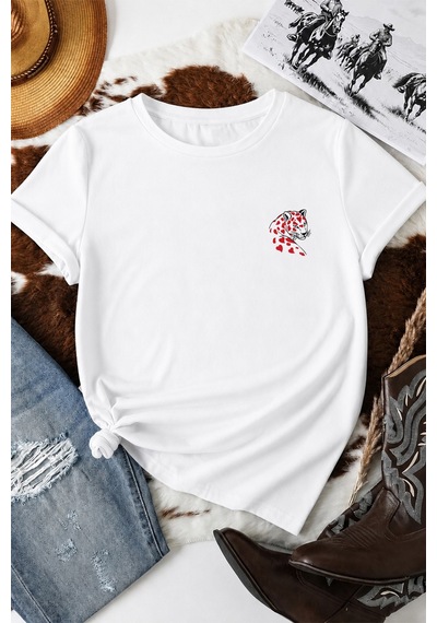 Spoyi Kalpi Kaplan Tasarımlı %100 Pamuk Yarım Oversize Beyaz T-shirt