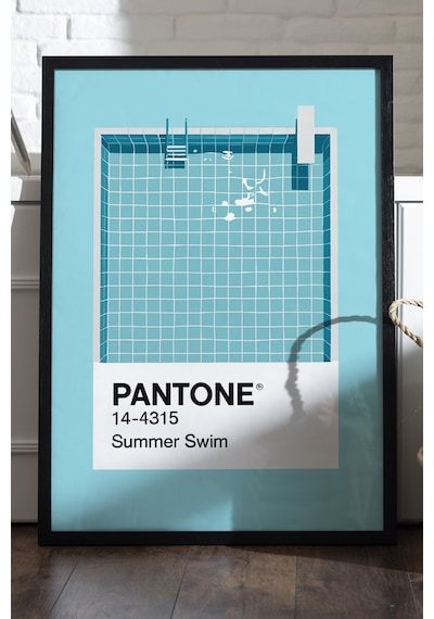 Pantone Havuz Mavisi Siyah Ahşap Çerçeveli Poster, Dekoratif Duvar Tablosu
