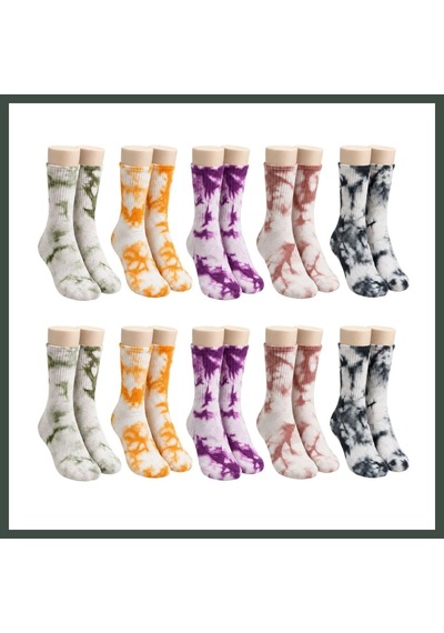 Bezos Unisex Batik Desenli Çorap 10'lu Set Renkli Pamuklu Uzun Soket Dikişsiz Nefes Alan Günlük Spor Çorabı Nhr Çok  Renkli