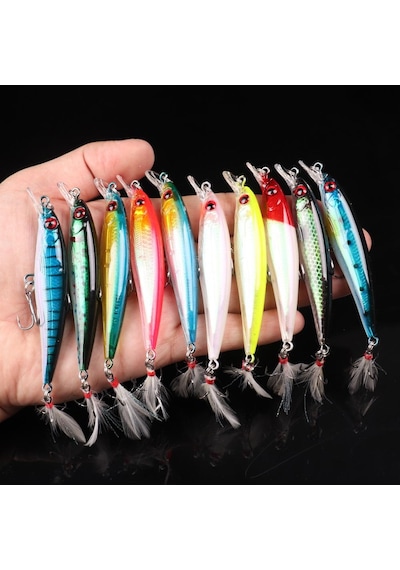 Valkyrie 10 Adet 9cm 7.2gr Tüylü Minnow Rapala Suni Spin Olta Balık Yemi