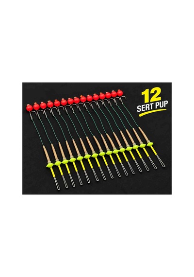 12 Adet Kırmızı Pup Yüzen Model Sazan Olta Takımı Büyük Sazan Iğneli Hazır Rig Ve Boli Seti