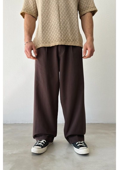 Flaw Basic Baggy Pantolon-29306 Kahverengi