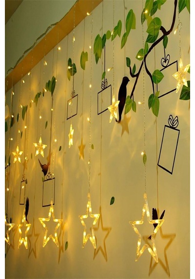 Goldenstar Yıldızlı Perde Salkım Saçaklı Led Işıklar Animasyonlu