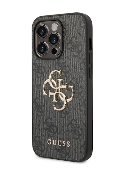 Apple Uyumlu iPhone 15 Pro Max Kılıf Guess Lisanslı Pu Deri Yazı Ve 4g Metal Logo Desen Kahverengi