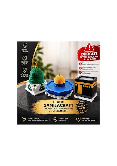 Üçlü Maket Set Büyük Boy Kabe-mescidi Aksa-yeşil Kubbe Beyaz