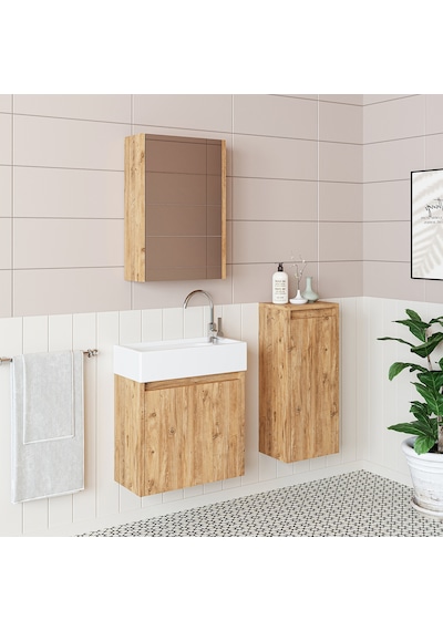 Roomart Ayaksız Tek Kapaklı Lavabolu 50 Cm Banyo Dolabı-aynalı Üs Atlantikçam