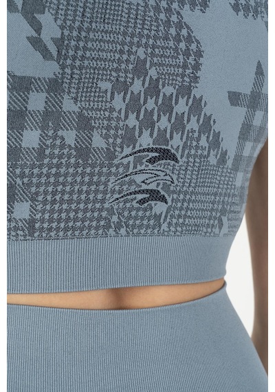 Maraton Slimfit Kadın Bisiklet Yaka Mavi Crop Top Mavi