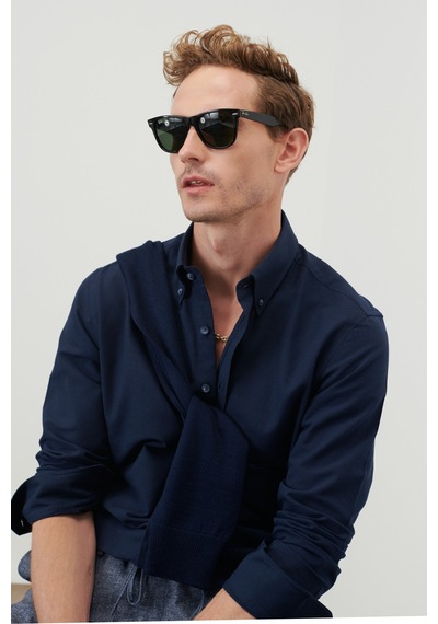 Erkek K.lacı Slim Fit Dar Kesim Düğmeli Yaka Pamuklu Oxford Gömlek Çok Renkli