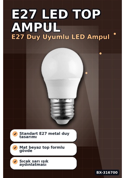 E27 Duy Led Top Ampul 6w 3200k Gün Işığı 540 Lümen Enerji Tasarruflu 1 Adet Bx-316700