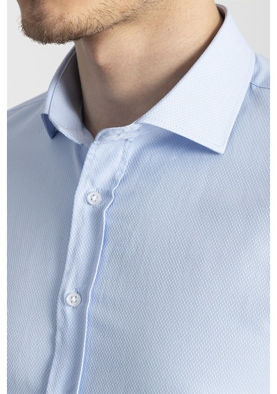 Tudors Slim Fit Dar Kesim Armürlü Erkek Gömlek-18111 Mavi