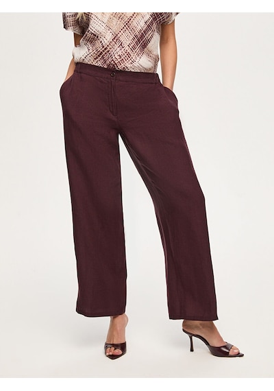 Faik Sönmez Arka Beli Lastikli Wide Leg Fit %100 Keten Pantolon S26pnt013 Us26pnt013203 Koyu Mürdüm