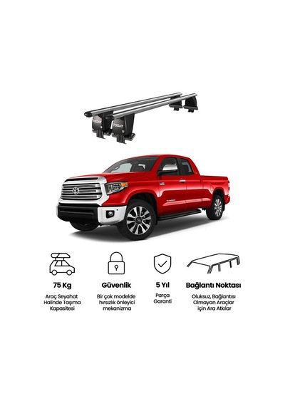 Royal Toyota Tundra 2014 Ve Sonrası Uyumlu Siyah Kilitli Ara Atkı Port Bagaj Tavan Barı