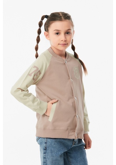 Fullamoda Baskılı Dik Yaka Kız Çocuk Kolej Ceket 24mcck7376200274-camel 24MCCK7376200274-Camel