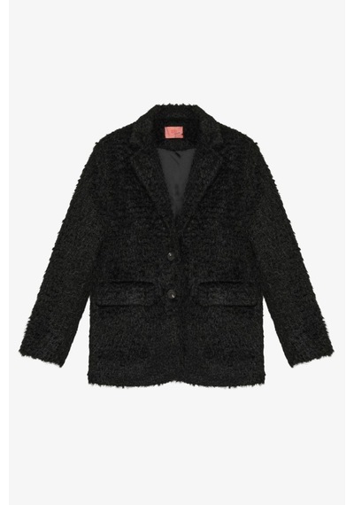 Quzu Tüylü Dokulu Oversize Blazer Ceket Siyah Çok renkli