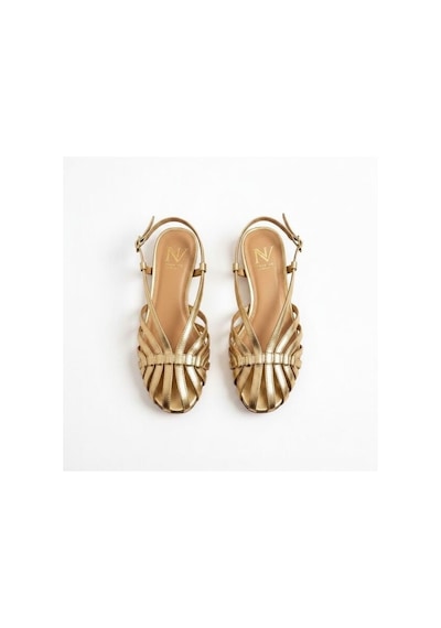 Ne&ve Shoes Altın Deri Biye Kadın Günlük Sandalet